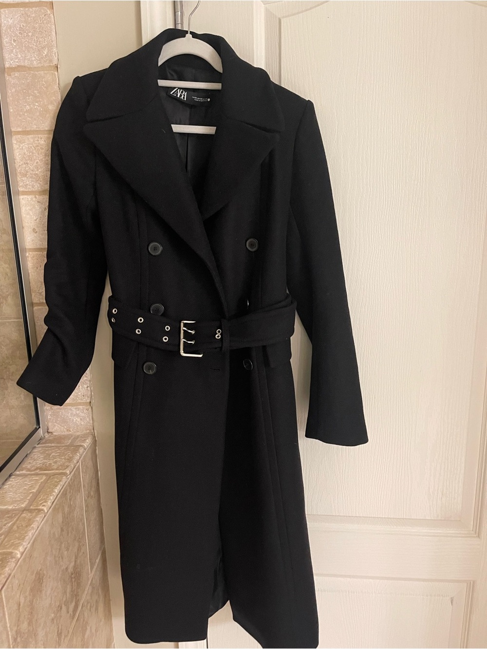 Zara Black Double-Breasted Belted Trench Coat